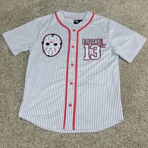 Friday The 13th Mens XS Jason Voorhees #13 White Striped Baseball Jersey